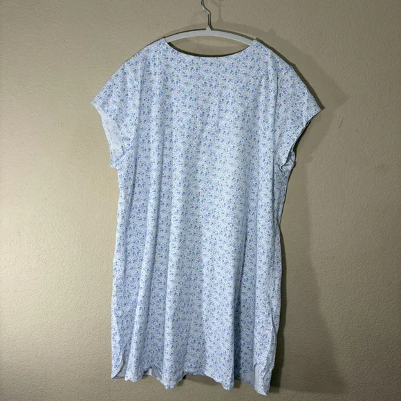 Eileen West lilac & blue tulip  Floral Cotton soft knit Nightgown Sz XL Lounge - Picture 6 of 9